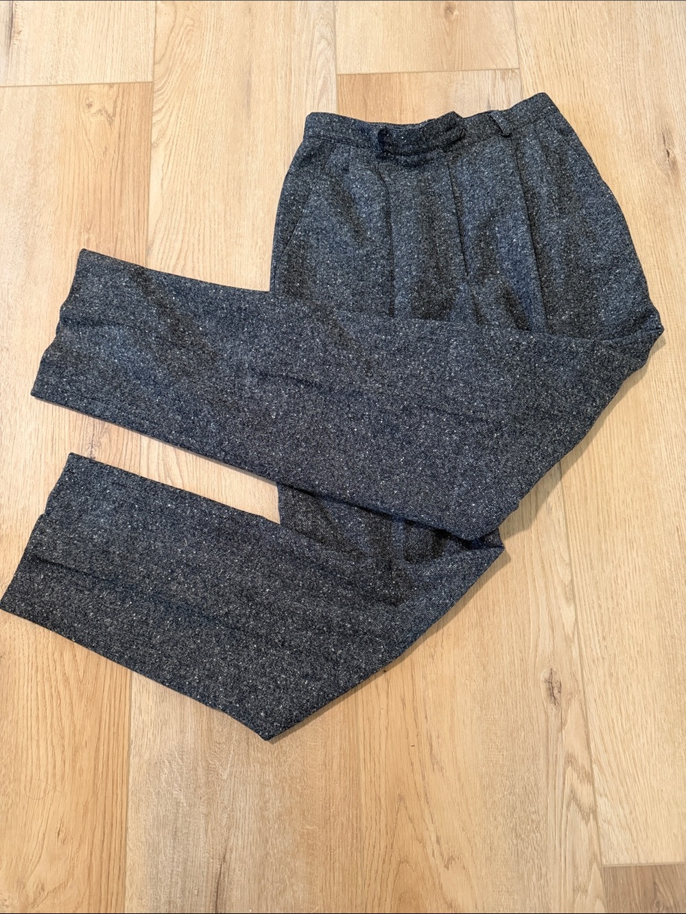 Petite Lauren Ralph Lauren -Gray Tweed Pleated High-Waist Trousers‎